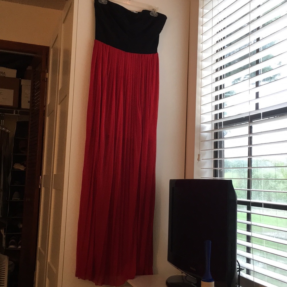Strapless red and black maxi dress